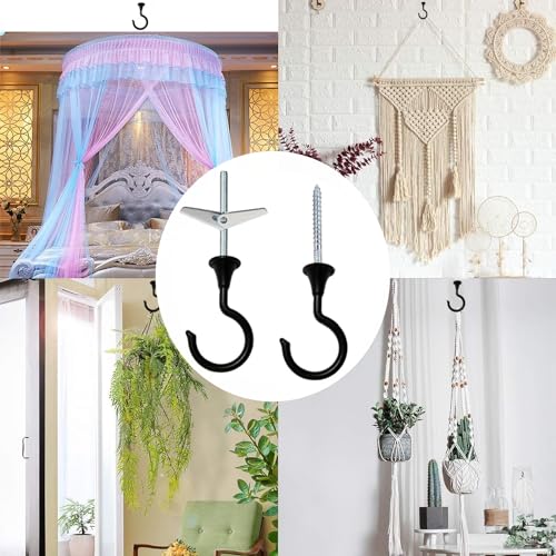 Image of Large Swag Ceiling Hooks 2Sets Heavy Duty Swag Hook with Hardware for Hanging Plants Ceiling Installation Cavity Wall Fixing (2 Sets, Black,Large)