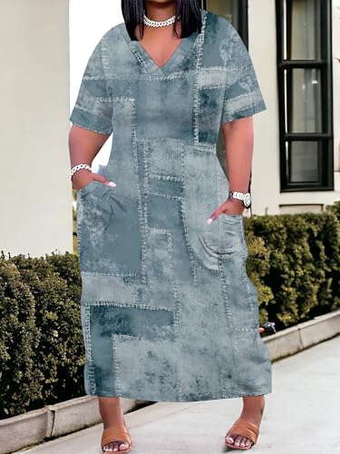 Image of PinkPatty Women's Oversize V Neck Short Sleeve Maxi Dress with Pockets
