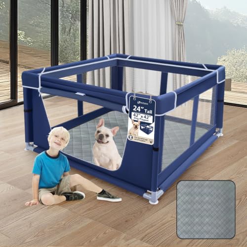 Image of XVISHX 42x42 Inches Puppy Playpen with Dog Pads, Dog Playpen for Puppies or Small Dogs, Pet Playpen for Indoor & Outdoor, Sturdy Safety DogPen with Thickened Fabric, High-Strength Nylon Wire Mesh