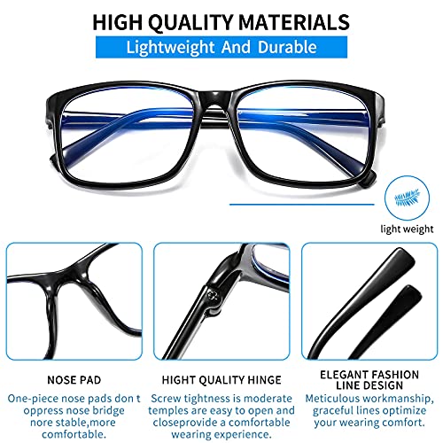 Image of 2 Pack Blue Light Blocking Glasses for Men Women Teens, Square Slender Frame with Spring Hinges, Computer Eyeglasses, Anti Glare Eye Strain Protection Clear Black Tortoise