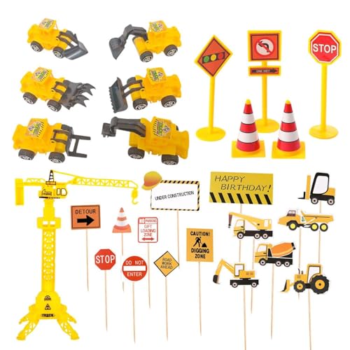 CVFRTT 27 Uds. Revestimientos para Tartas con Temática De Sitio De Construcción, Revestimientos para Tartas De Excavadora De Dibujos Animados, Decoraciones Creativas para Tartas