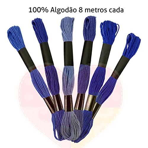 Kit 6 Meadas Linha De Bordar Bordado Manual Ponto Cruz (Meada Azul)