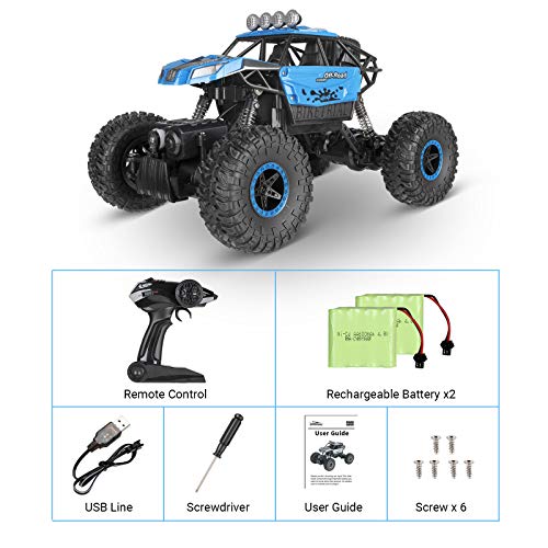 RC Car, SHARKOOL 2020 Updated 2.4Ghz 4WD 1/16 Scale RC Trucks Rc Crawlers Remote Control Car with Two Rechargeable Batteries, Off Road Vehicle for Kids & Adults, Blue