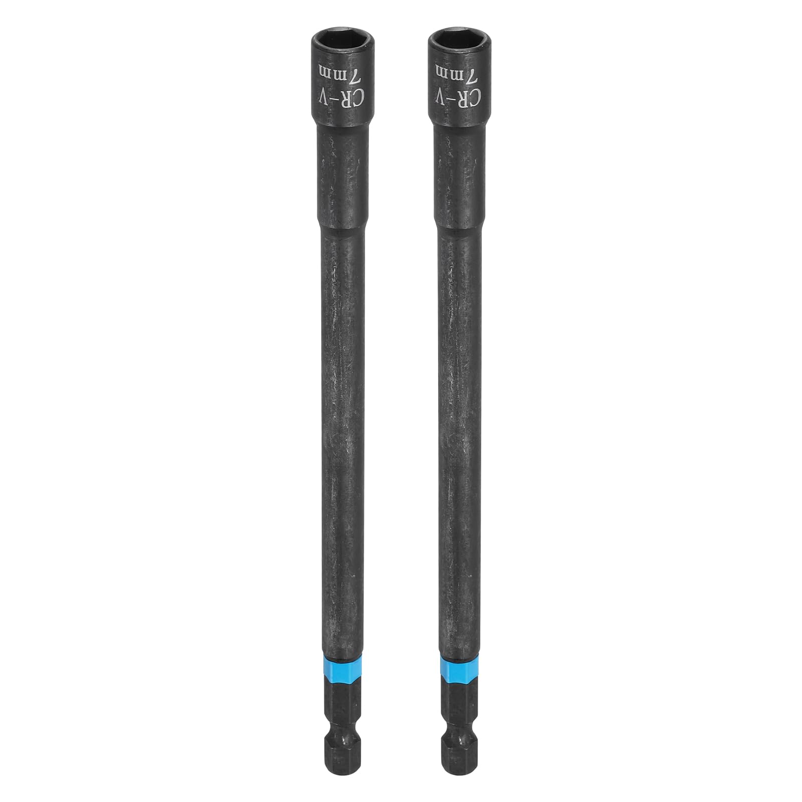 sourcing map 2pcs Nut Driver Drill Bit 7mm Metric Socket 1/4" Hex Shank 6" (150mm) Magnetic 6-Point Sockets Quick Change Cr-V Steel Bolt Setters for Power Drill Drivers