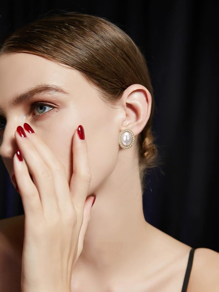 Yoursfs White Large Pearl Clip on Earrings for Women 18k Gold Plated Hypoallergenic Non Pierced Earrings Fashion Sparkly Jewelry - Image 7