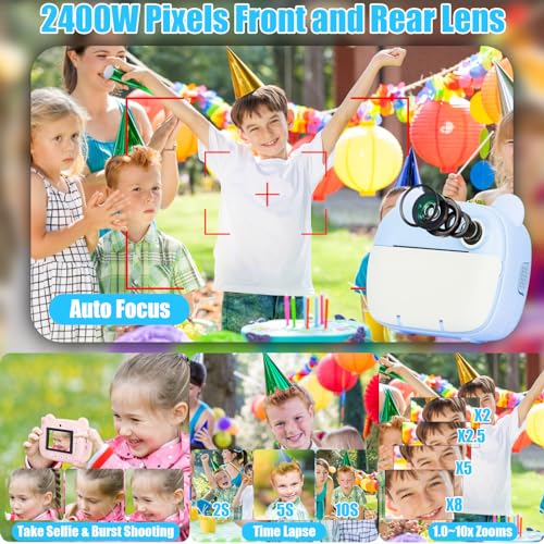 HIGSPE Kinderkamera Sofortbildkamera, Digitalkamera für Kinder mit Druckpapier & 32G TF Karte, VideoKamera mit farbigen Stiften & Lustige Accessoires, Geschenk für Kinder 3-14 Jahren – Bild 5