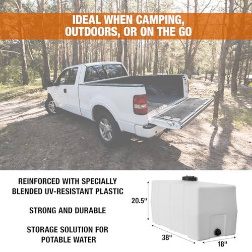 RomoTech 82123919 Horizontal Square Reservoir Water Tank, 50 Gallon, Made in USA, Natural Poly Tank for Non-Flammable Liquids, UV-Resistant, Ideal for Agricultural Use, RV Water Storage