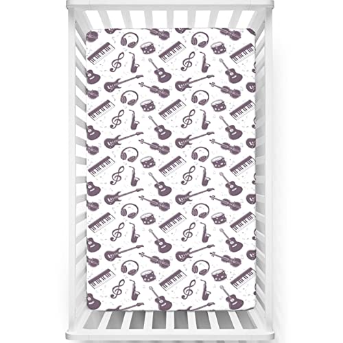 Music Themed Fitted Crib Sheet,Standard Crib Mattress Fitted Sheet Soft And Breathable Bed Sheets-Baby Sheet For Boys Girls,28“ X52“,Eggplant And White #TOP20