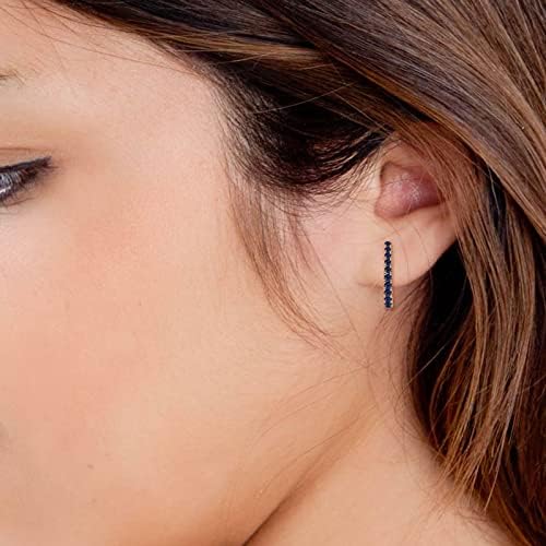 Round Cut Blue Sapphire Hoop Earrings for Women, 14K Gold Finish 925 Silver Ladies Sapphire Huggies Earrings