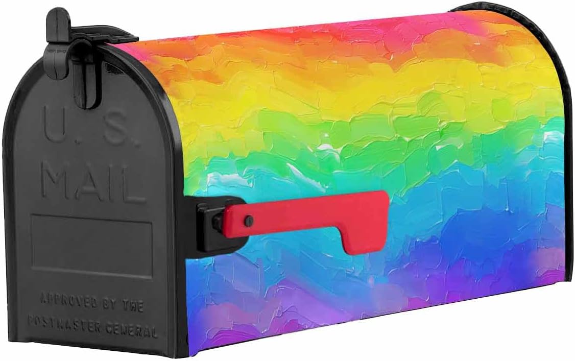 Abstract Rainbow Mailbox Covers Magnetic Standard Size, Decorative Post Letter Numbers Box Wrap Decoration Covers Large Accessories for Garden Yard Outdoor Décor Contemporary Multicolor Graffiti Art