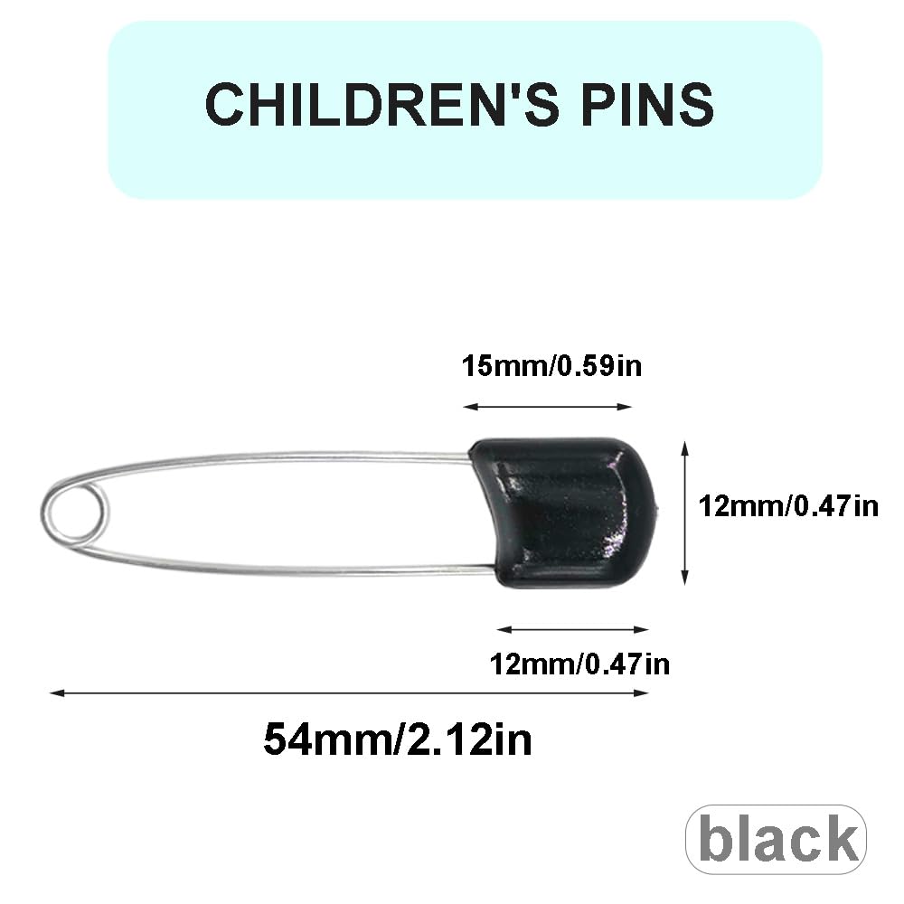 Lot de 50 épingles à couches, de 5,5 cm, à nourrice, en plastique, avec fermeture de verrouillage, noires