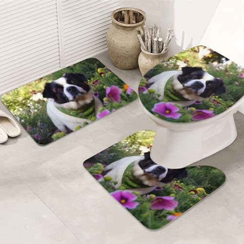 Dwrepo DOD in The Garden Print Bathroom Rug Set 3 Piece with Non-Slip U-Shaped Contour Mat and Toilet Lid Cover for Bathroom Decoration
