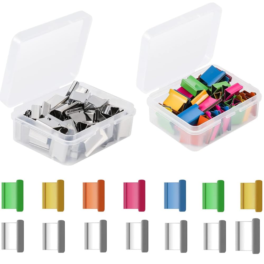 100Pcs Binder Clips Small, Stainless Reusable Steel Refill Clips Paper Clam Clip Work with Clam Clip Dispensers for Desk Document Office Home (50 Colorful+50 Silver) — image 1