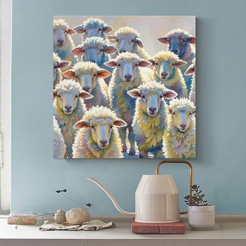 Toile murale abstraite mouton aquarelle 70x70 cm sans cadre