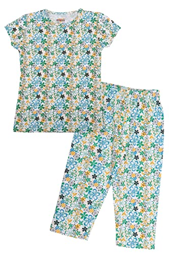 Image of SINI MINI Round Neck with Half Sleeve Top & Capri Beige Girls Casual Pack of 1 Night Suit Set
