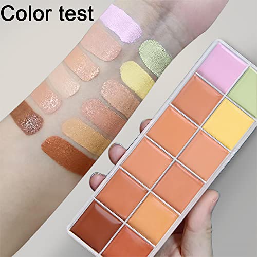 12 Color Correcting Concealer Palette With Concealer Brush, Cream Contouring Makeup Kit, Tattoo Concealer, Corrects Dark Circles Red Marks Scars, Longwear & Easy To Apply, Highlight And Contour, Light Mediumor Creamy Concealer For Mature Skin #TOP5
