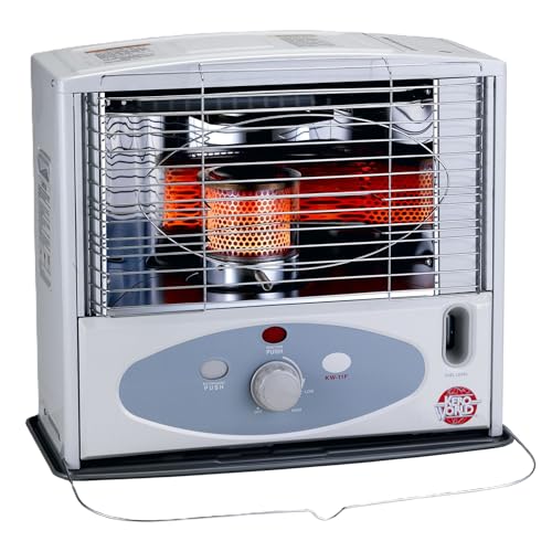 Kero World 10,000 BTU Kerosene Wick Heater with Glass Burner System, Sure-Seat Chimney System, and...