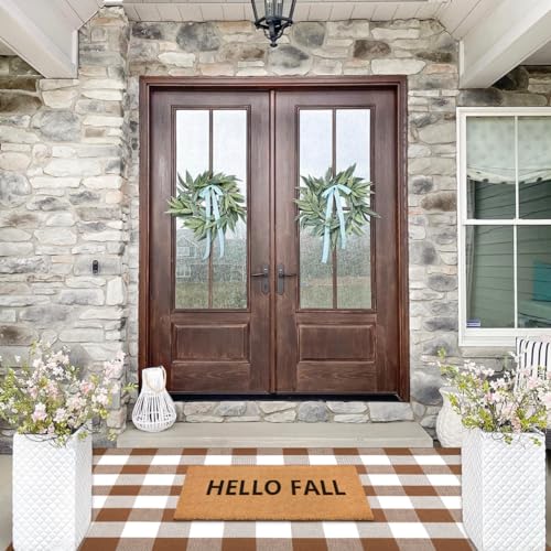 Ckorzen Coffee and White Plaid Rug, 3' x 5' Outdoor Front Porch Door Decor Mat, Washable Cotton Woven Farmhouse Area Rug for Layered Door Mats Carpet, Entryway, Easter Décor