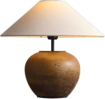 Rustic Table Lamps Brown Clay Pot Ceramic Lamps Farmhouse 19.6" Tall Ceramic Lamp Body with White Textured Shade Bedside Nightstand Lamp for Bedroom Living Room Office
