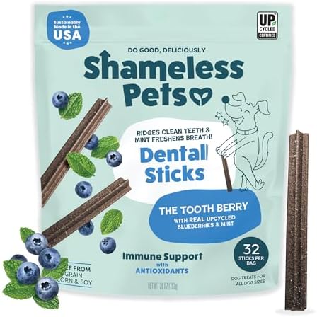 Shameless Pets Blueberry & Mint Dental Chews for Dogs, 32 Chews -...