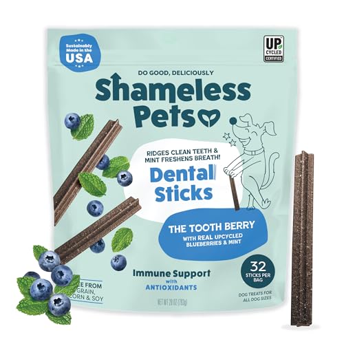 Shameless Pets Blueberry & Mint Dental Chews for Dogs,...