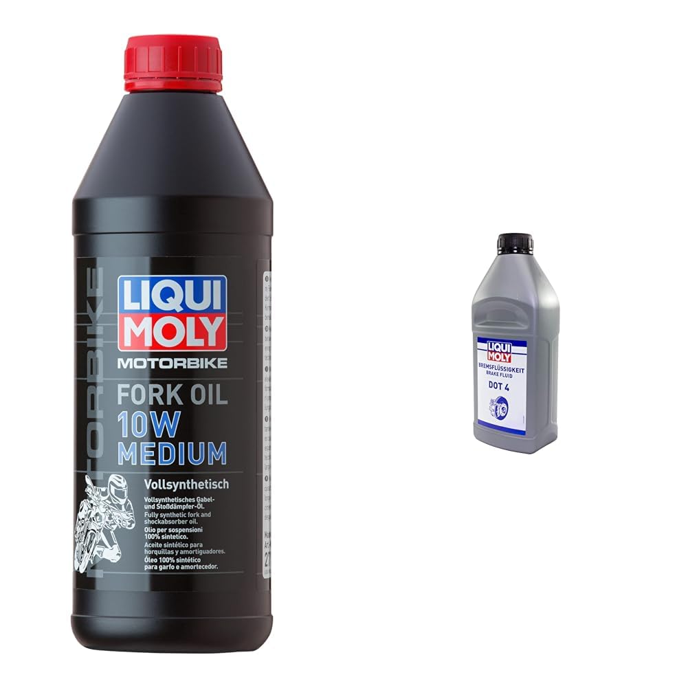 LIQUI MOLY Motorbike Fork Oil 10W medium | 1 L | Motorrad Gabelöl | Art.-Nr.: 2715 & Bremsflüssigkeit DOT 4 | 1 L | Bremsflüssigkeit | Art.-Nr.: 21157