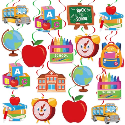 Image of 40Pcs Back to School Hanging Swirl Decorations, Classroom Ceiling Hanging Swirls Welcome Back to School Foil Swirls Streamers for Classroom Party Decorations
