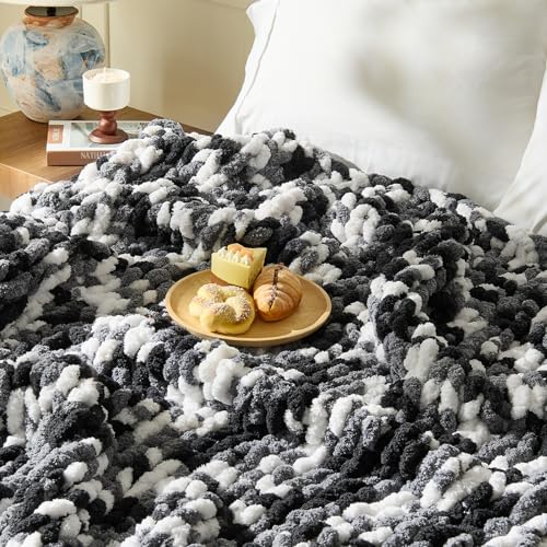 Image of Inhand Chunky Chenille Yarn for Hand Knitting, Thick Bulky Blanket Yarn for Crocheting, Soft Fluffy Yarn for Crochet Gifts & Crafts for Women /Beginners,8 Pack (29.5 yds /8.4 oz Each), Black & Gray