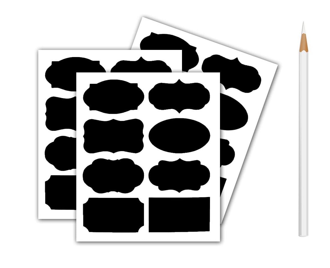 JURUOXIN 96 Pieces Waterproof Chalkboard Reusable Labels with Pen for Mason Jars Glass Bottle, Decals Craft, Kitchen Jar, Jars,Wine, Pantry Storage and More (5cm x 3.5cm, Black)