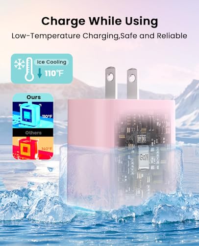 Image of Charger Fast Charging, USB C Charger Block, 6FT /10FT Lightning Cable | For Apple iPhone 14 /13 /12 /11 Series, 2-Pack 6FT /10FT Long USB C to Gripit Lightning Cables, AirPods, pink