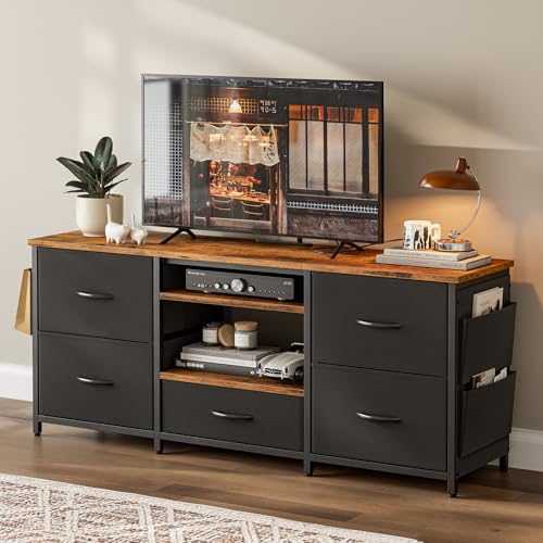 IKIFLY テレビ台 テレビボード 収納チェスト ロータイプ 棚付き 引き出し ローボード ポケット付き テレビラックワイドチェス 大容量 フック付き 32/40/50/55型対応tv台 可動棚 オープン収納 新生活 省スペース 北欧 おしゃれ 総耐荷重150kg(幅120×奥行30×高さ50cm，ブラック)
