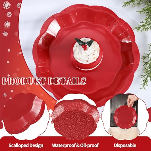 Image of NatNarr 30 Pcs Red Paper Plates 9 Inch Scalloped Dinner Cake Plates | Red Party Plate Disposable Picnic Plate for BBQ, Seafood Boil Party, Wedding, Birthday