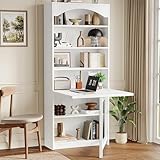 Einhomn Folding Desk with Storage, Space-Saving Foldable Convertible Writing Table, Wall Mount Fold Out Computer Desk for Home Office, Craft Room, Living Room, Bedroom, White