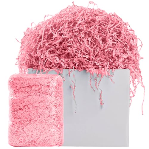 AODESTINY 2.2LBS Crinkle Cut Paper Shred Filler, Shredded Paper for Gift Bag Box Basket, Packing Grass Cushion Crinkle Shred Filler for Christmas Wedding Birthday Bridesmaid Engagement-Pink