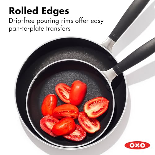 Image of OXO Nonstick 8 inch and 10 inch Frying Pan Set, PFAS-Free Ceramic Skillets, Dishwasher & Oven Safe, Stay-Cool Silicone Handle