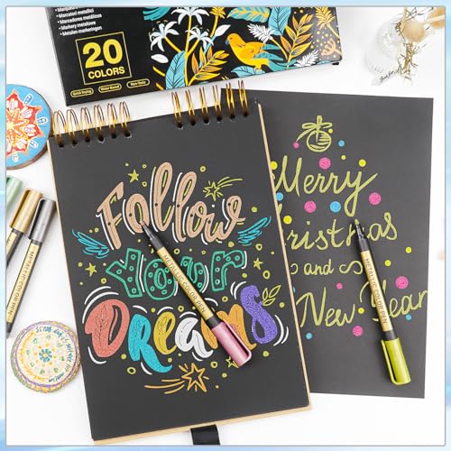 APOGO Metallic Pens for Black Card Paper 20 Gold Silver Metallic Marker Pens Art & Craft Supplies Pens for Wedding Card Photo Album Scrapbook Accessories - Image 3