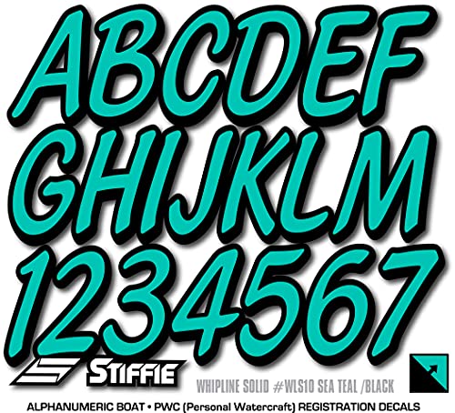 Image of STIFFIE Whipline Solid Sea Teal /Black 3 inch Alpha-Numeric Registration Identification Numbers Stickers Decals for Boats & Personal Watercraft