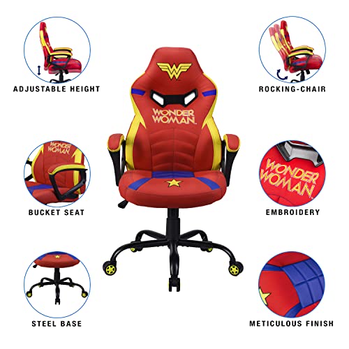 Subsonic - Chaise Gaming Wonder Woman pour Enfant et Ado - Fauteuil de Bureau Ergonomique avec Mousse Haute Densité, Mécanisme à Bascule et Accoudoirs Confortables - Hauteur Réglable - Rouge – Image 4