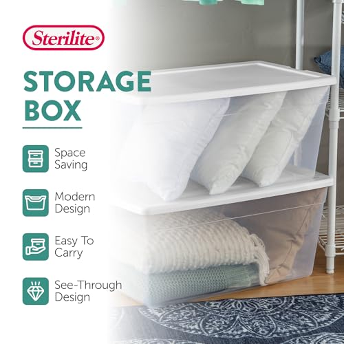 Image of Sterilite Storage Box, Stackable Clear Plastic Bins, 90 Quart, 12-Pack