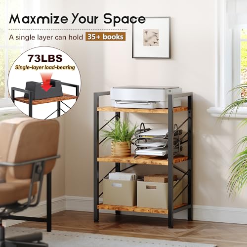 Image of DurayLoly 2 Pieces 3 Tier Bookshelf for Narrow Space, Rustic Brown | Small Space Dwellers , Sidebars and Metal Frame