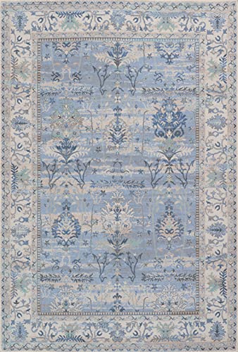 Adiva Rugs Machine Washable Area Rug With Non Slip Backing For Living Room, Bedroom, Bathroom, Kitchen, Printed Persian Vintage Home Decor, Floor Decoration Carpet Mat (Blue, 7'10" X 10') #TOP1
