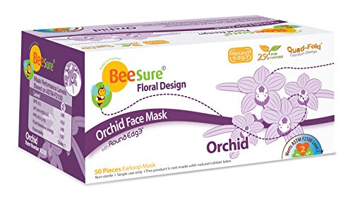 BeeSure BE2320 Floral Face Masks, Orchid Lavender (Pack of 50)