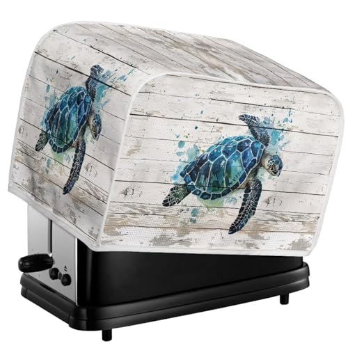 Image of Talayituse Watercolor Turtle Wood Print Toaster Cover 2 Slice Wide Slot, Lightweight Dust Protection Washable Bread Maker Cover