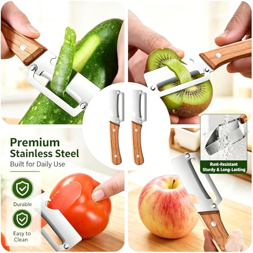 Watermelon Cutter Slicer, Stainless Steel Fruit Slicer with Wooden Handle, Multifunctional Melon Divider Tool for Watermelon, Apple, Cantaloupe, Kitchen Gadget (Style B) — view 3