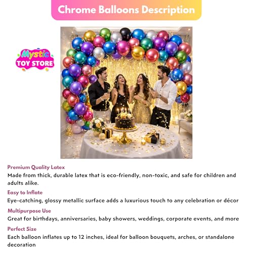 Image of 50 Pcs Multicolor Chrome Balloons for Birthday Decoration Items Anniversary Baby Shower Girls Year With Latex Chrome Balloon Happy Birthday Decoration Set Kit Combo
