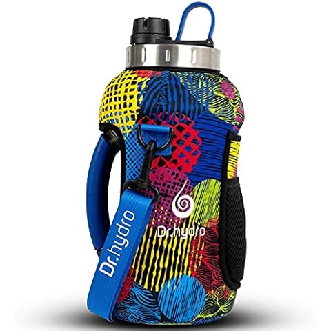 DR.HYDRO Half Gallon Water Bottle with Storage Sleeve and Silicon Handle -BPA Free 1/2 Gallon Water Bottle with Straw for Sports, Perfect Large Water Bottle for Gym Motivation - Blue Grunge Cover
