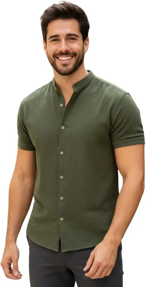 Camisa Social Masculina Manga Curta Gola Padre Elegante e Versatil Tendencia Verão