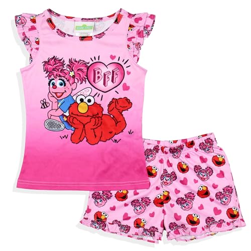 Sesame Street Girls' BFF Elmo Abby Cadabby Sleep Pajama Sleep Set Shorts2