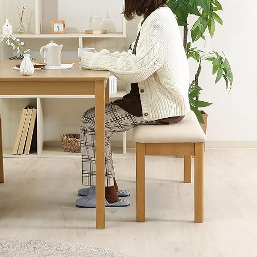 ダイニングベンチ 2人掛け 幅95×奥行35×高さ43cm ナチュラル 天然木 ファブリック 床に傷がつきにくい 組立商品 [4]