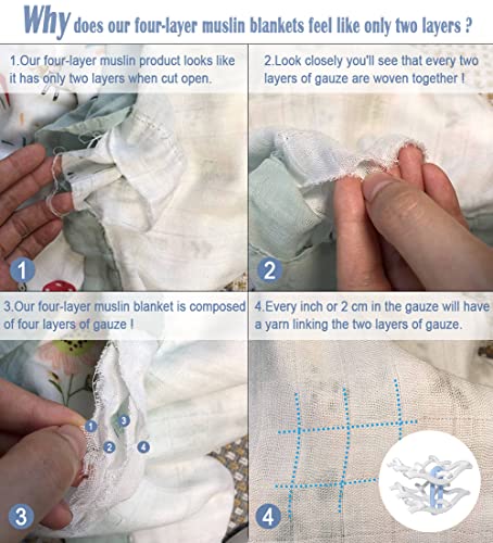 Muslin Soft Swaddle Blankets, Muslin Quilt Baby Blanket For Boy Girl Toddler Daycare, Multiple Layer Swaddle Wrap, 70% Bamboo 30% Cotton, Practical Size 43X45Inchs (Rainbow Unicorn) #TOP3